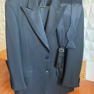 Yves Saint Laurent black Tuxedo with 2 shirts and Bergdorf Goodman accessories